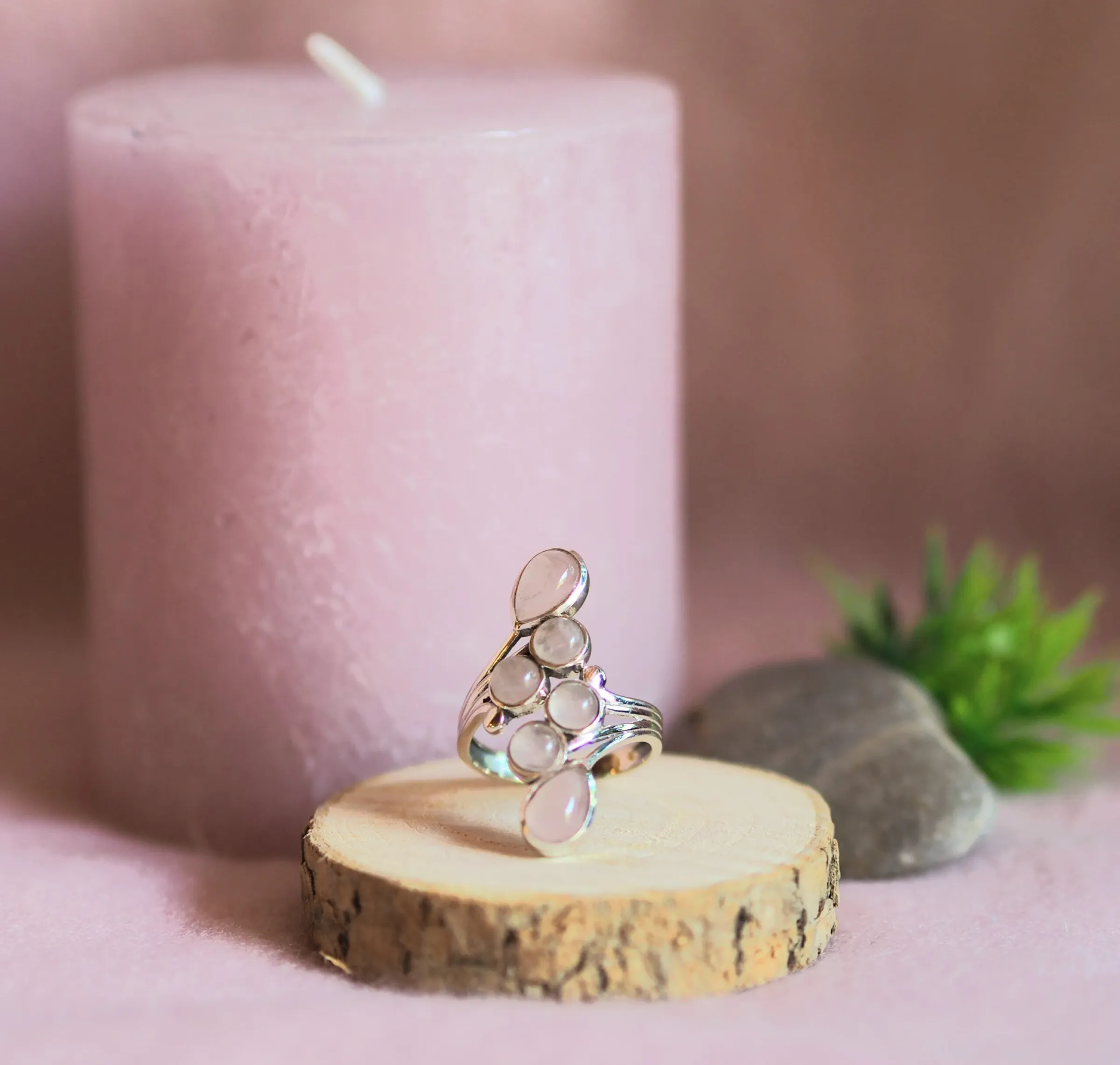 Bague en argent 925 en Quartz Rose modéle 1