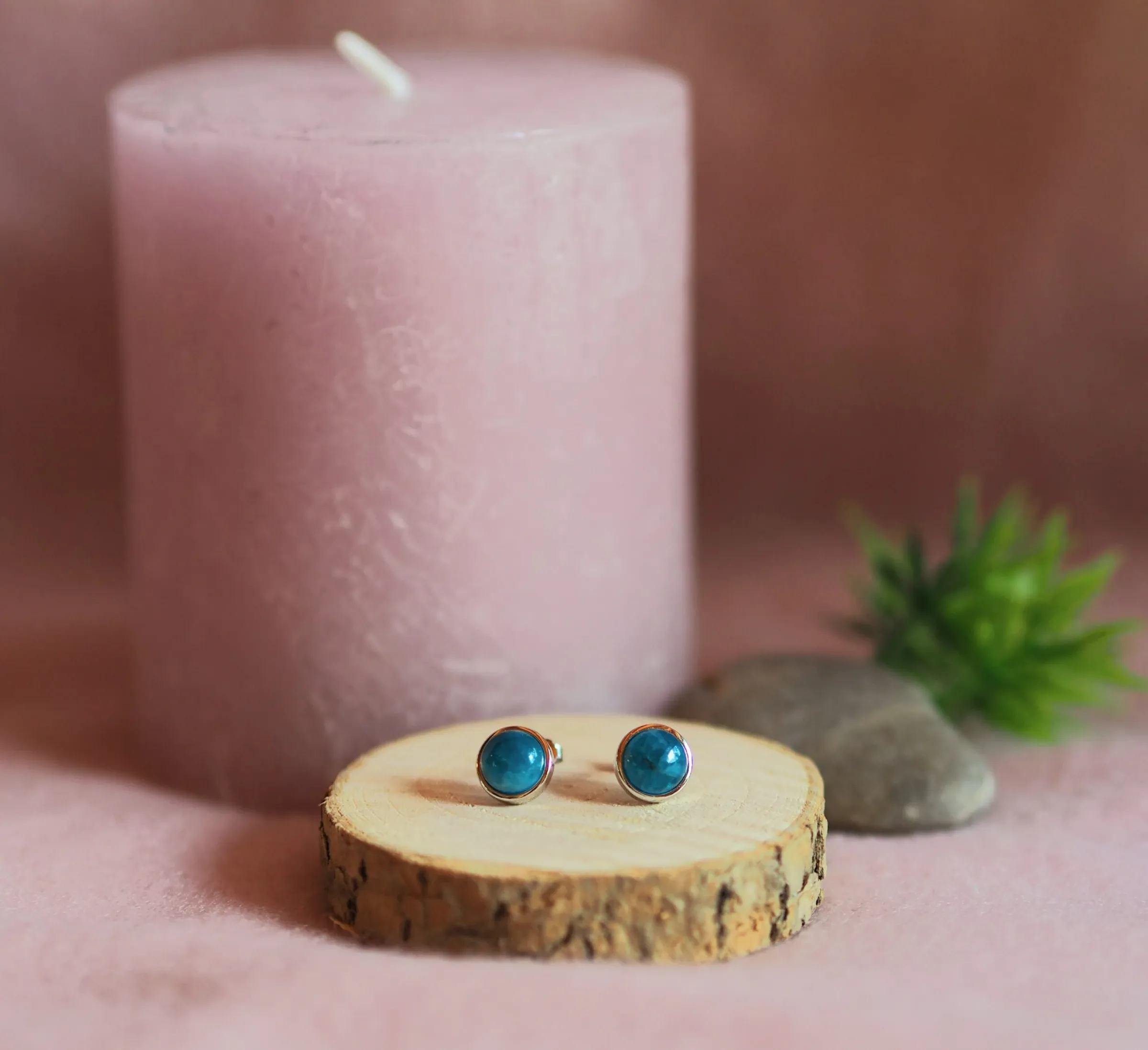 Boucles d’oreilles Argent 925 Apatite ronde polie