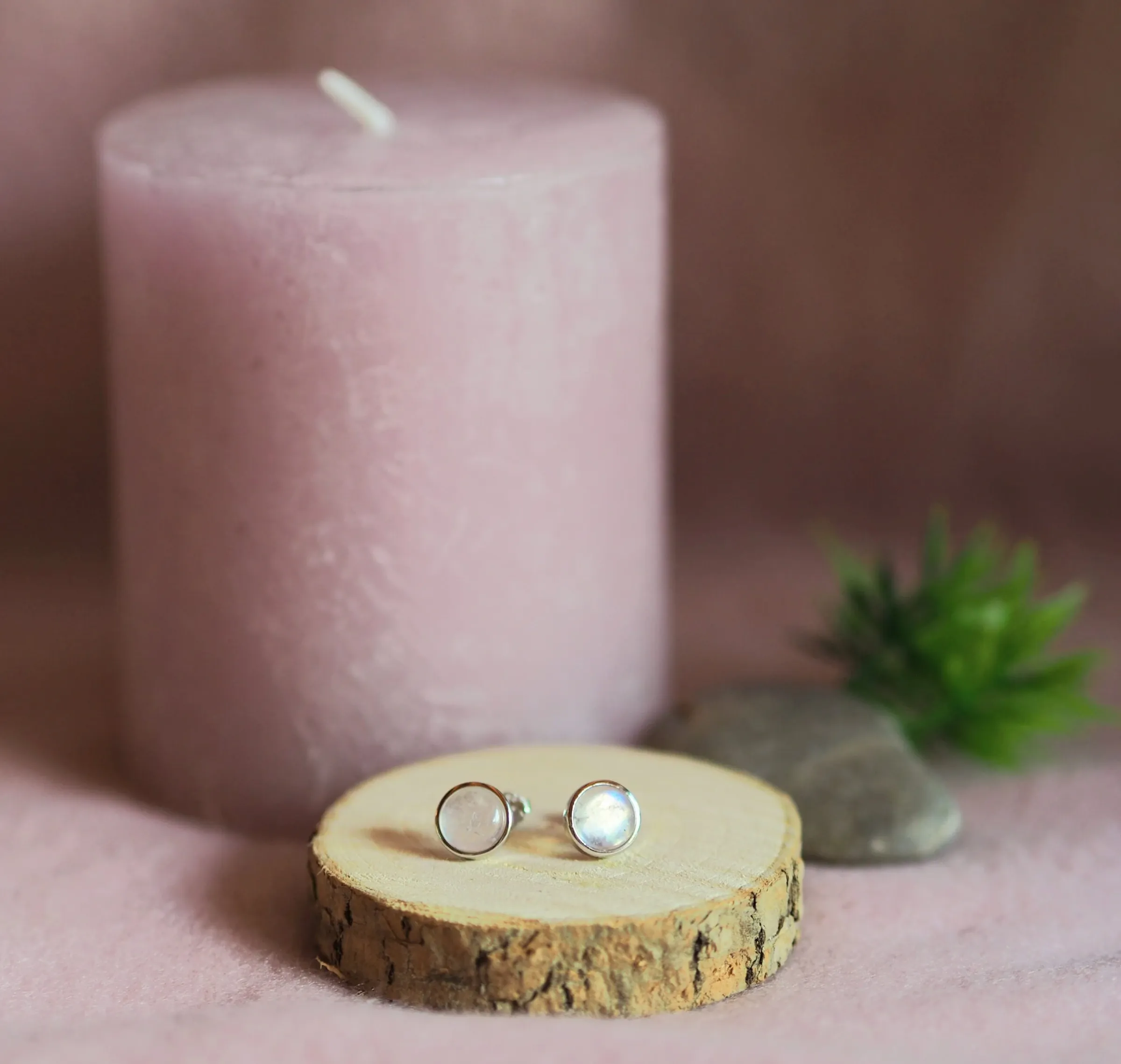 Boucles d’oreilles Argent 925 Pierre de Lune ronde polie