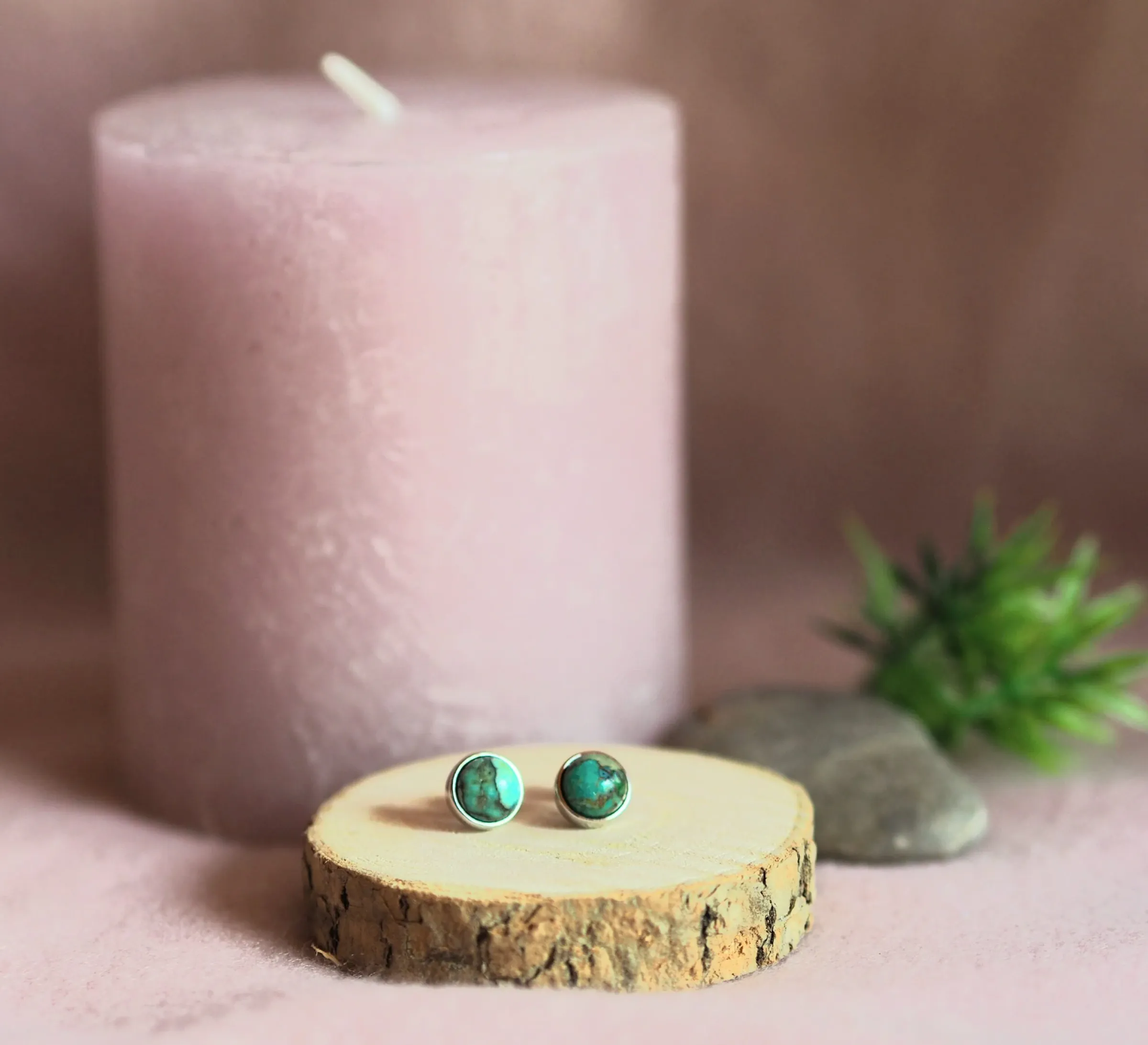 Boucles d’oreilles Argent 925 Turquoise ronde polie