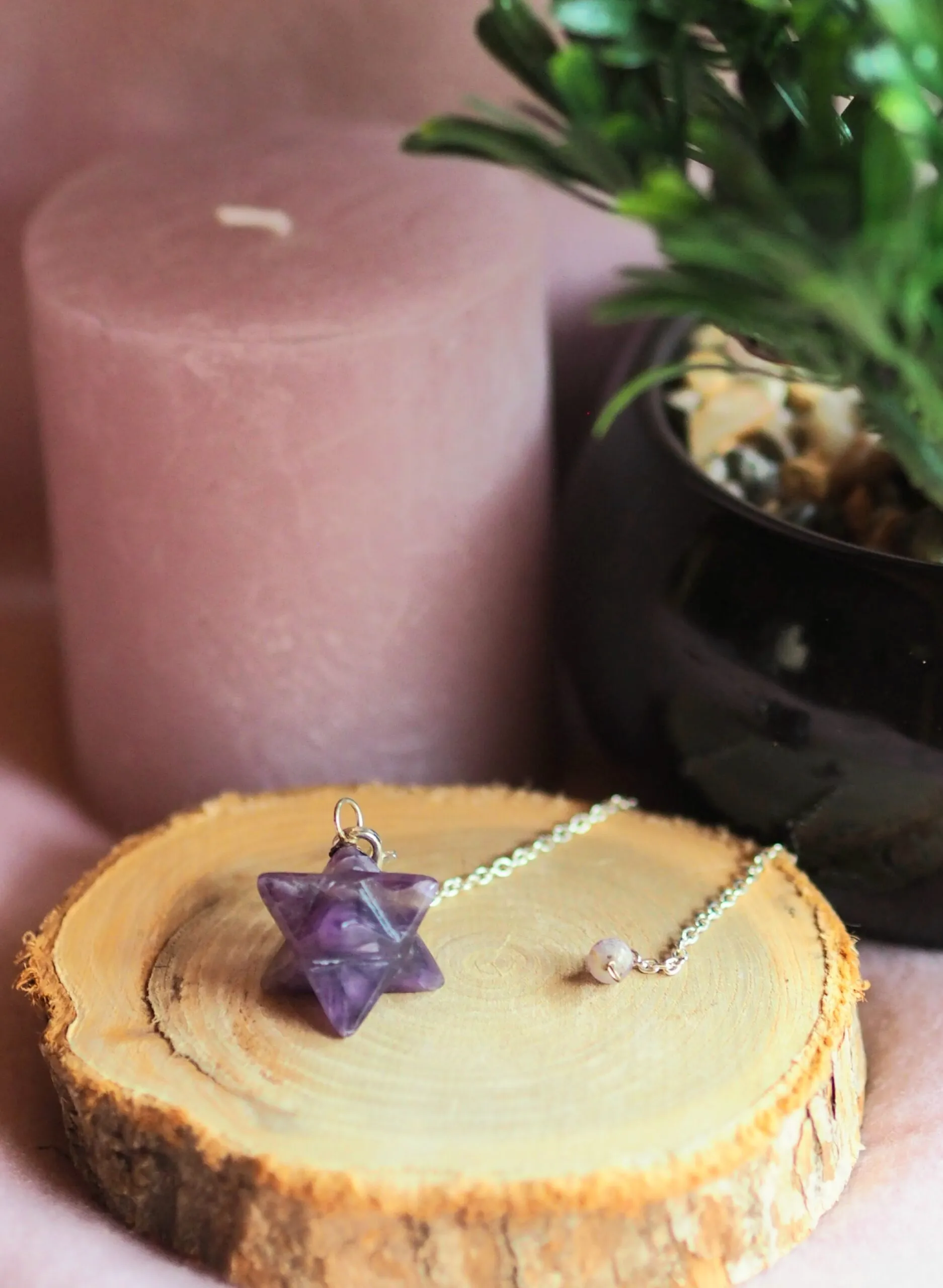 Pendule Amethyste Merkaba 8 pointes