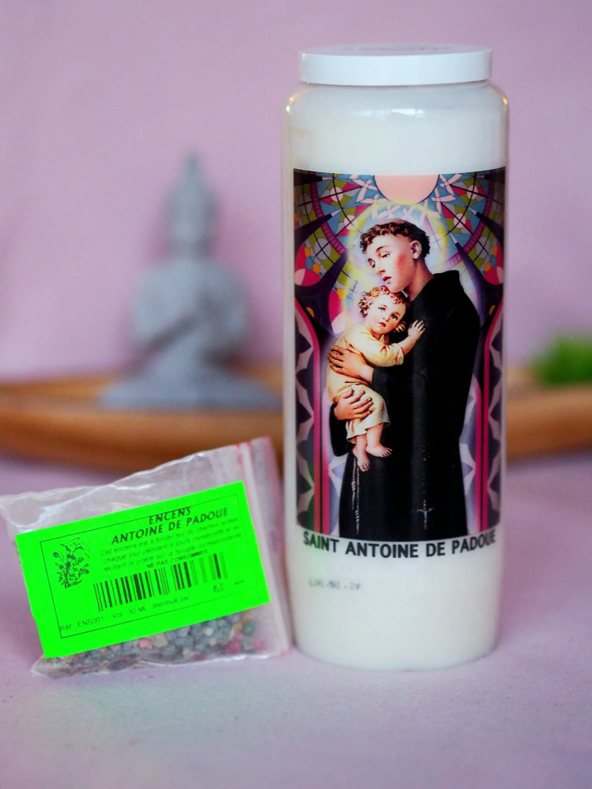 Bougie de 9 jours + encens Saint Antoine de Padoue