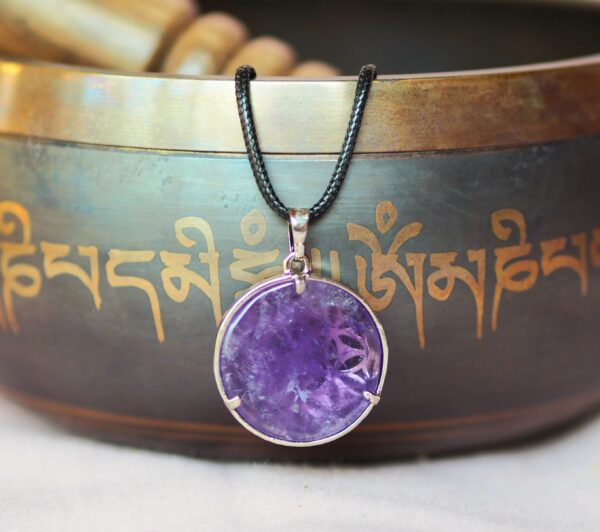 Pendentif Fleur de Vie Métal & Améthyste – Image 2
